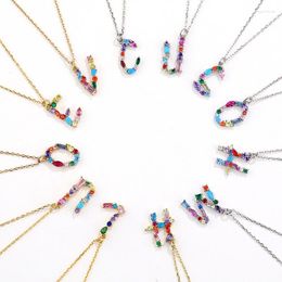 Chains Colorful Crystal Large Initial Letter Necklace Dainty Sterling Silver Gold Plated Cubic Zirconia A-Z Alphabet Pendant