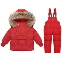 Down Coat Toddler Kid Boys Girls 2-Piece Skisuit Winter Coat Hooded Puffer Down Jacket Ski Bib and Snow Pant Two Piece Snowsuit Outfit Set HKD230725