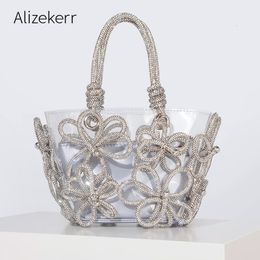 Diamond Flower Transparent Tote Bags Women Boutique Summer Holiday Handmade Woven Beach Purses And Handbags Wedding 230724