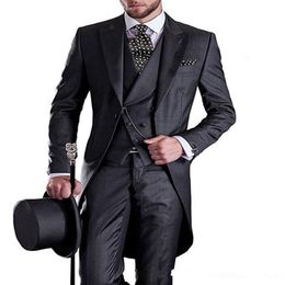 Premium Mens Tail Tuxedo 3pc Tailcoat suit in Grey Black Suit Jacket Vest Suit PantsJacket Pants Vest264T