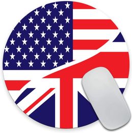USA American Flag and The Union Jack British Flag Mouse Pad Custom Mouse Pad Customised Round Non-Slip Rubber Mousepad 7.9 Inch