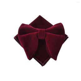 Bow Ties Wholesale Dark Wine Velvet Men's Oversize Solid Red Big Bowtie Tuxedo Tie Hanky Set Formal Clothing Geometric Hombre