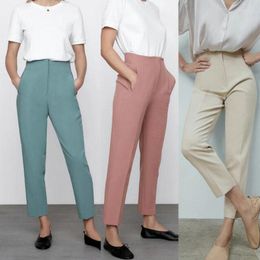 Women's Pants Za Spring Trouser Suits High Waisted Women Fashion Office Beige Chic Button Zip Elegant Pink Casual Woman