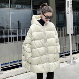 Women's Down Parkas Luxury Women Oversized hooded down jacket fluffy parkas 2022 Winter Black Elegant Batwing sleeve puffer coat Ladies INKEO 2O135 HKD230725