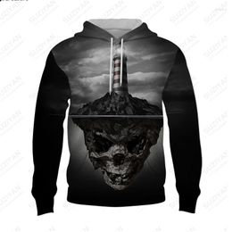 Men's Hoodies 2023 Plus Size Men's Long Sleeve Sweater Loose Top Casual Fashion Harajuku 3D Print Scary Skull Hoodie Pullover 5XL