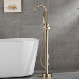 Brushed Gold Bathroom Bathtub Faucet Handheld Shower Free Standing Luxury Grey BathTub Mixer Taps Floor Mounted