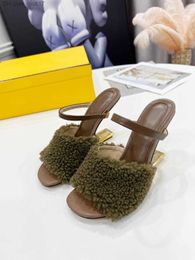 Slippers designer Suede womens Half slippers cowhide leather fashion Thin heels Slides woman shoe beach Lazy Sandals sexy Metal heel Z230727