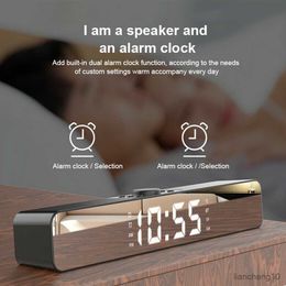 Portable Speakers Soundbar Noise Cancelling Speaker Bluetooth-compatible 5.0 Wireless Alarm Clock Soundbar LED Speaker R230725