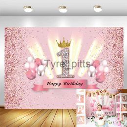 Background Material Pink Sweet First Photo Background Crown Baby Shower Newborn Girl Happy Birthday Party Custom Photo Background Decoration Banner x0724