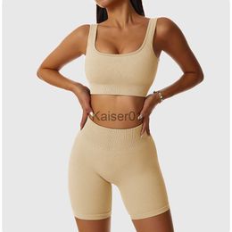 Yoga Outfits Seamless Yoga Sets Fitness Sports Set Sexy U-Neck Cropped Top High Waist Shorts 2Pcs Running Sportswear Workout Clothes Gym Suit x0724