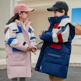 Down Coat Long Down Jackets For Girls School Boys Warm Coat Children Down Parkas Teen Girl Outerwear Thick Student Cotton-Padded Jacket HKD230725