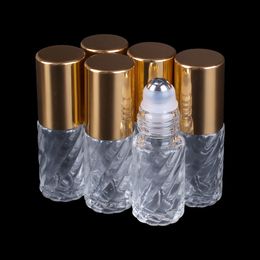 Perfume Bottle 6/12/24 refillable bottles on 5ml twill glass roll for essential oil perfume with stainless steel roller ball and gold cap 230724