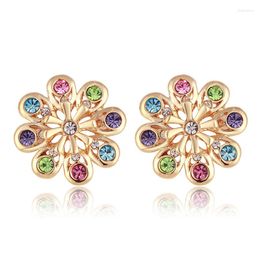 Stud Earrings ER-00477 Korean Fashion Rhinestone Earings Birthday Gift Gold Plated Vintage Flower Earring Women Items With