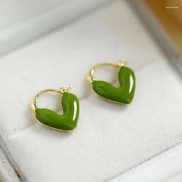 Stud Earrings Premium Texture Green Heart-shaped Buckle Minority Design Sense Light Luxury Shining Women