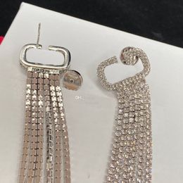 Tasselled Silver Earrings Delicate Long Tassel Charm Earrings Diamond Letter Designer Studs Full Rhinestone Personality Eardrops With Box