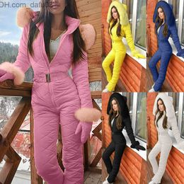 Women's Tracksuits Winter women's fashion one-piece ski one-piece suit thick snowboard ski suit outdoor sports zipper ski suit Hoodie Z230726