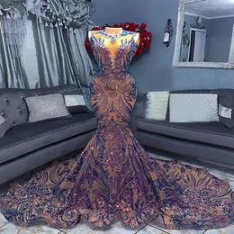 Long Prom Dresses Sexy Mermaid lavender Sequin African Women Black Girls Gala Celebrity evening Party Night Gowns311D