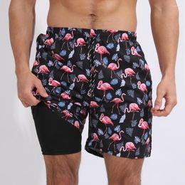 Running Shorts 2023 Summer Loose Men's Leisure Beach Sports Printed Double-layer Anti-light Plus Size Capris