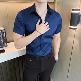 Men's Casual Shirts 2023 Brand Clothing Men Short Sleeve Solid Business Mens Dress Shirt Button Collar Plain Man's High-end 4XL