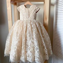 2021 Flower Girl Dresses For Weddings Kids Girls Pageant Dress Bow Ribbon Floor Length Communion Party Gowns Puffy240D