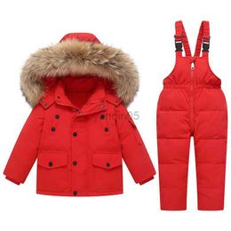 Down Coat Children Clothing Set Snowsuit -30 Winter Kids Duck Down Jacket Jumpsuit Overalls for Boy Ski Suit Girl Toddler Baby Fur Coat HKD230725