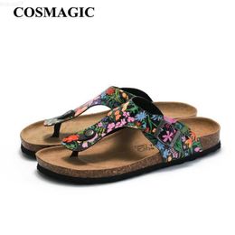 Slippers New Beach Print Cork Flip Flops Slippers Casual Summer Women Mixed Color Slip on Slides Shoe L230725