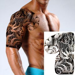 Men Temporary Tattoos Large Body Art Painting Shoulder Chest Arm Muscle Tattoo Stickers Totem Dragon Tattoo Pattern Waterproof