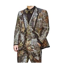 2021 Modest Camo Printed Groom Tuxedos Custom Made Groomsmen Man Suit Wedding Men's Suits Bridegroom Jacket Pants Vest 228p