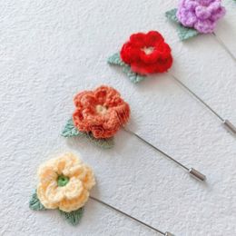 Handmade Crochet Flowers Brooch Floral Suit Lapel Pin Woven Fake Flowers Corsage For Women Men Scarf Shirt Jewellery Gift