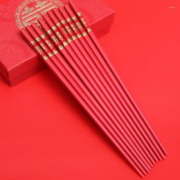 Chopsticks 2 Pairs Chinese Red Wedding Household Tableware Gold Blessing Set For Japan Korean Kitchen Supplies Festive Gift