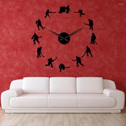 Wall Clocks Hockey Hanging Sport Stickers DIY Large Clock Ice Players Home Decor Frameless Giant Silent Watch Gift For Man