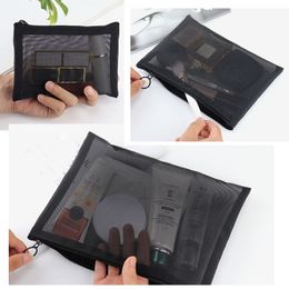 Cosmetic Bags Cases 1PCS Women Necessary Bag Transparent Mesh Zipper Organiser Fashion Small Large Black Toiletry Makeup Pouch Case 230725