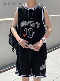 Men's Tracksuits Gmiixder Basketball Uniform Suit Men Summer Preppy Korean Streetwear Loose Casual Sports Sleeveless Jersey Shorts Two piece Set 230724