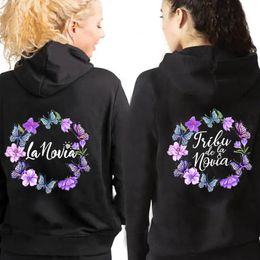 Women's Hoodies Sweatshirts Girls Single Farewell Bachelorette Hen Party Zip Spanish Team Bride Bridesmaid Flowers Graphic Hooded Shirt 230724