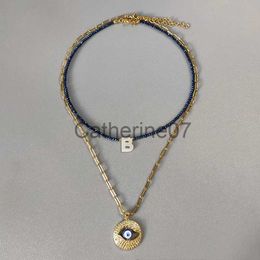 Pendant Necklaces 2pcs/Lot Fashionable Simple Custom Initial Necklace Stainless Steel Evil Eye Pandant For Man Women Shell Letter Pendant Choker J230725