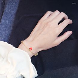Link Bracelets Cute Strawberry Crystal Stone Beads Lucky Wish Bracelet Chain Bangle For Women Girl Korean Jewelry Birthday Gift