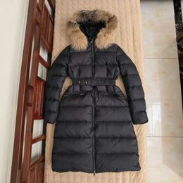 Women's Down Parkas 2022 New Winter Down Jacket Women's Goose Down Mid-length Thickened Waist Closed Fur Collar Hooded Coat HKD230725