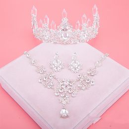 2018 Cheap Set Crowns Necklace Earrings Alloy Crystal Sequined Bridal Jewellery Accessories Wedding Tiaras Headpieces Hair258O