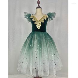 Stage Wear Green Ballet Dress Girls Skirt Long Dance For Children Women Ballerina Performance Costumes Belly
