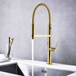 Gold Kitchen Faucet Brass Fodable Pull Down Sink Faucet Pull Out Black Sink Faucet Spring Spout Mixer Tap Hot Cold Water Crane
