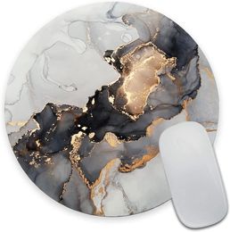 Black White Gold Marble Round Mouse Pad Waterproof Circular Small Mousepad with Designs Non-Slip Rubber Mouse Pads for Office