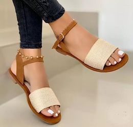 Sandals Summer Flats Women's 2023 Ankle Strap Casual Ladies Roman Shoes Female Fashion Woman