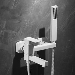 Black Bathtub Shower Set Wall Mounted White Rotatable Bathtub Faucet Bidet Faucet Bathroom Bath Shower Mixer Tap Brass