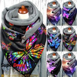 Scarves Women's Scarf-collar Fashion Butterfly Printing Button Soft Wrap Casual Warm Shawls Sjaals Voor Dames Scarf Women