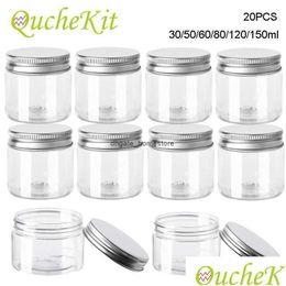 Food Savers Storage Containers 20Pcs 30/50/60/80/120/150Ml Pots Clear Aluminum Cap Round Bus Empty Plastic Cosmetic Travel Bottle Po Dhiqd