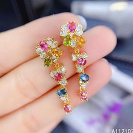 Stud Earrings KJJEAXCMY Fine Jewelry 925 Sterling Silver Inlaid Natural Tourmaline Luxury Chinese Style Female Flower Ear Support Test