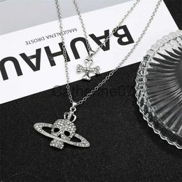 Pendant Necklaces Korean Fashion Rhinestone Skull Cross Womens Pendant Necklace Punk Gothic Female Men Necklaces Party Jewellery Accessories J230725