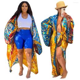 Women's Vests Imitation Silk Multi Print Fashion Casual Loose Trench Coat For Women