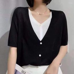 Women's Sweaters 2023 Limited 20619 (1 Small Room On The Ground) Not Make Web Celebrity Figure V-neck Splicing False 33 Two Short Sleeve
