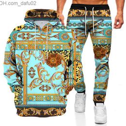 Men's Tracksuits Men's Tracksuits D Print Vintage Pattern Men Harajuku Hoodies Male Autumn Winter Jacket Twopiece Hoodie Pants Sports Suit Z230726